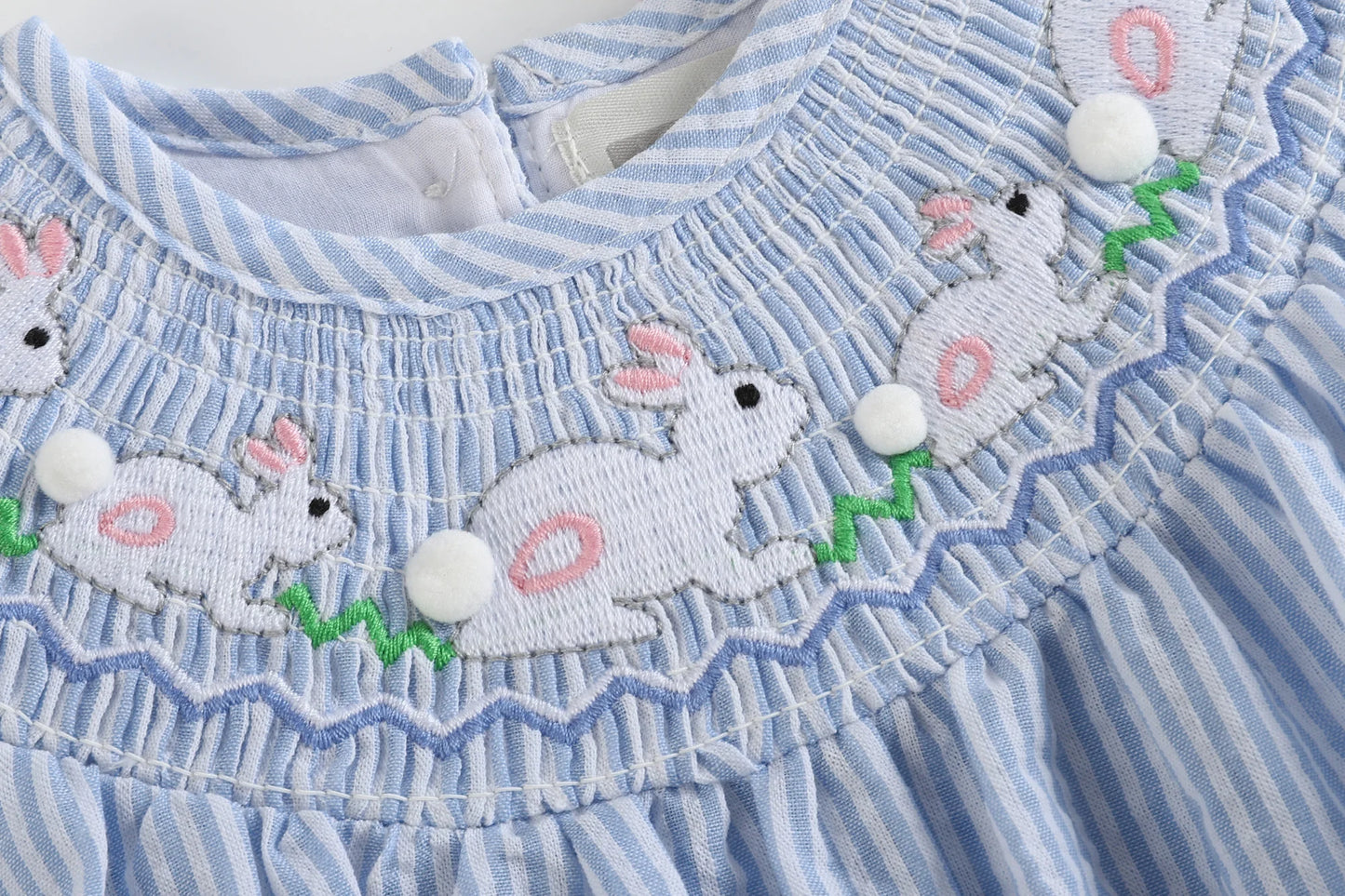 Blue Seersucker Bunnies Romper