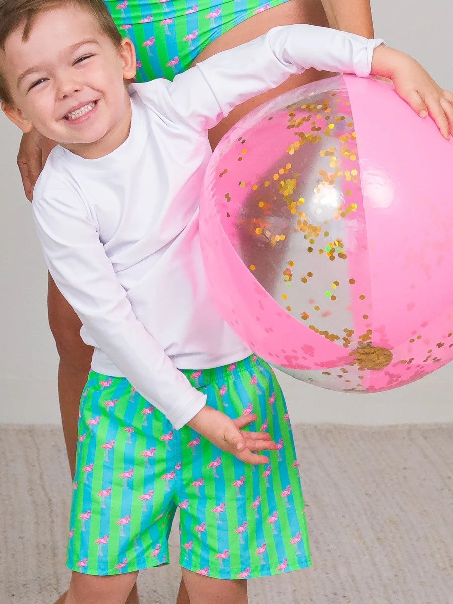 Flamingo Stripe Swim Trunks