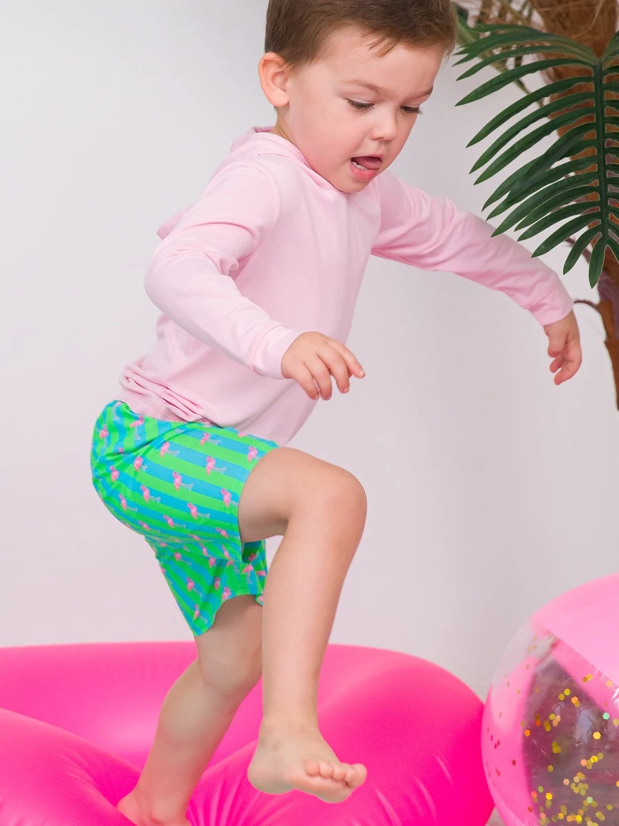 Flamingo Stripe Swim Trunks