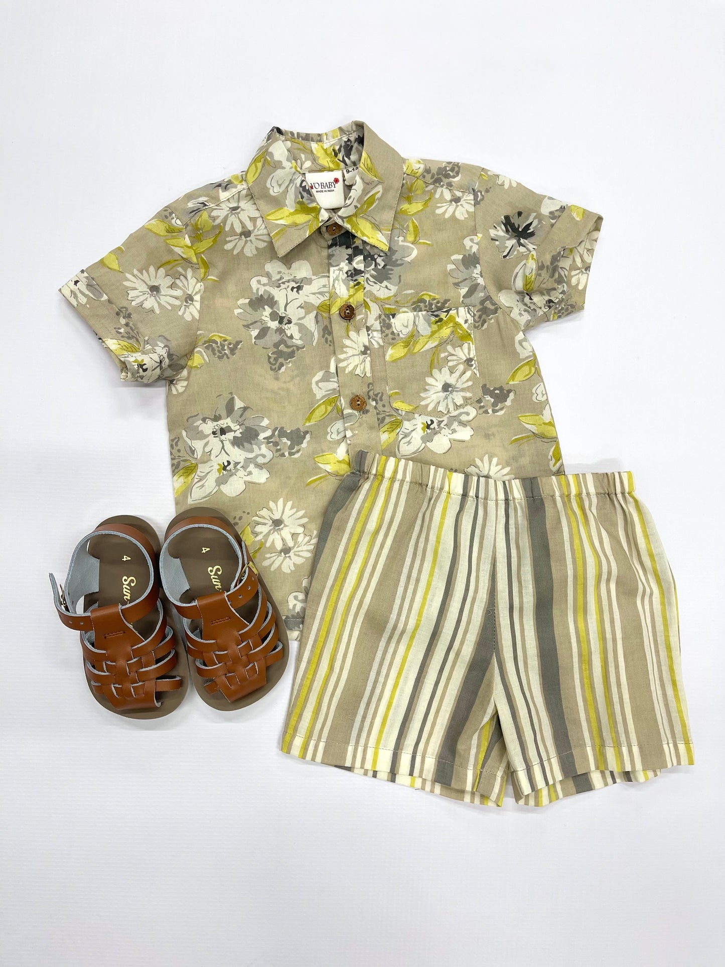 Taupe & Gray Floral Short Set