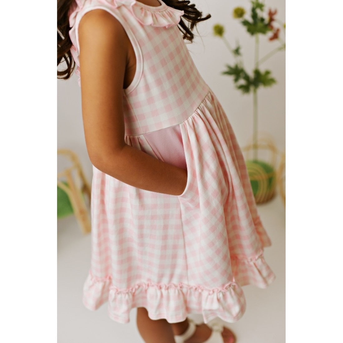 Pink Gingham Pocket Twirl Dress