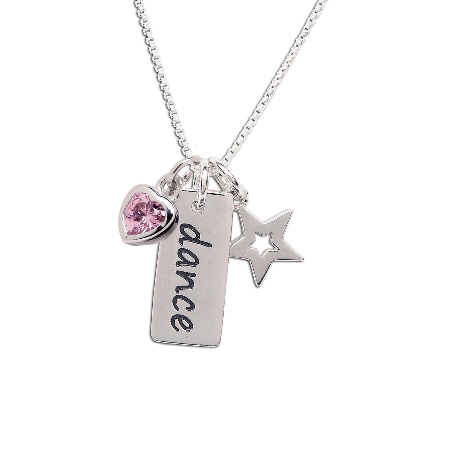 Dance Necklace-w/ Pink CZ & Sta-14"
