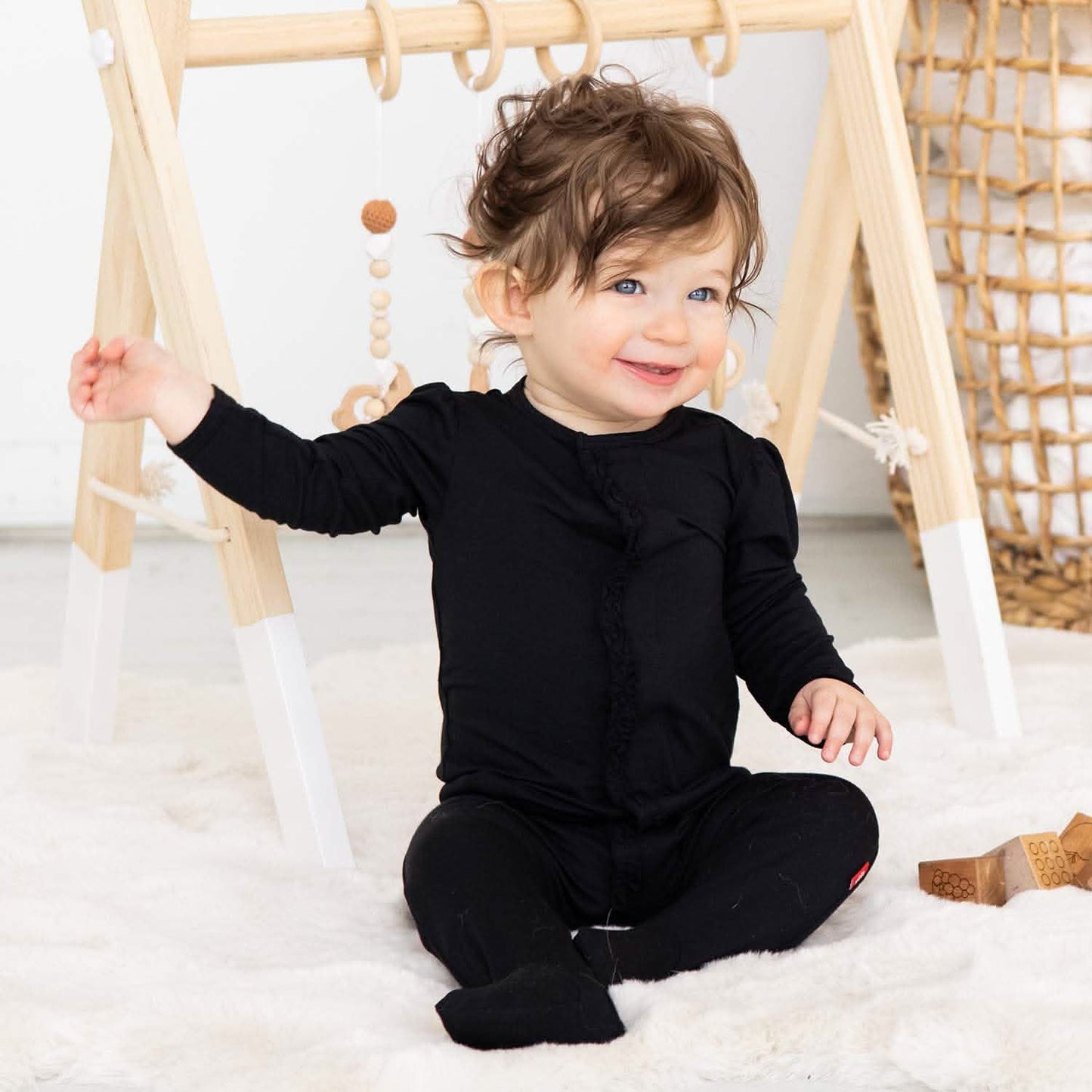 Onyx Jet Black Ruffle Footie
