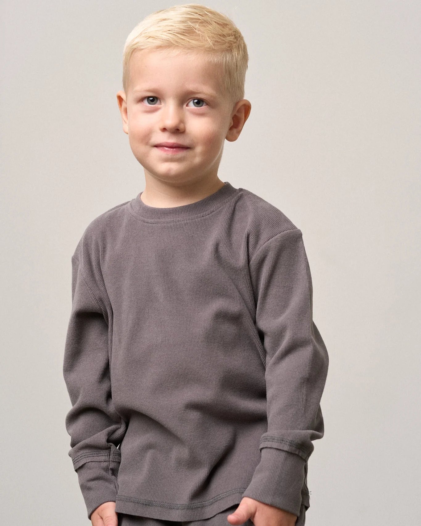 LS Ribbed Tee-Graphite