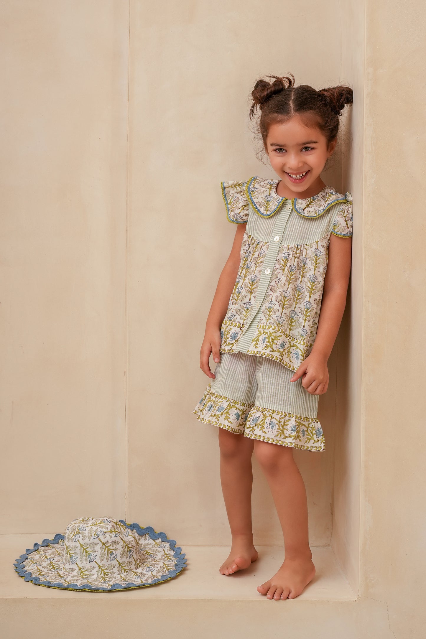 Blue & Green Floral Short Set