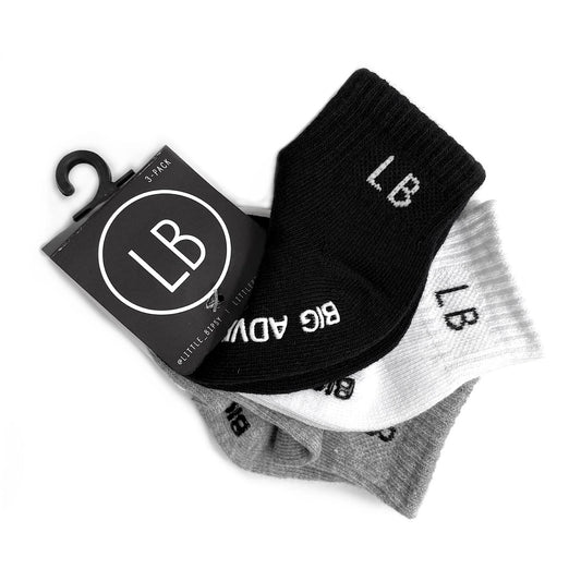 Socks-3 pk Grey/Black/White