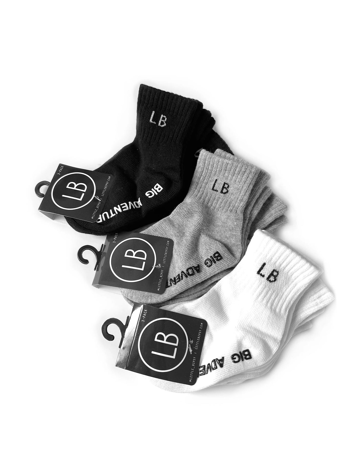 Socks-3 pk Grey/Black/White