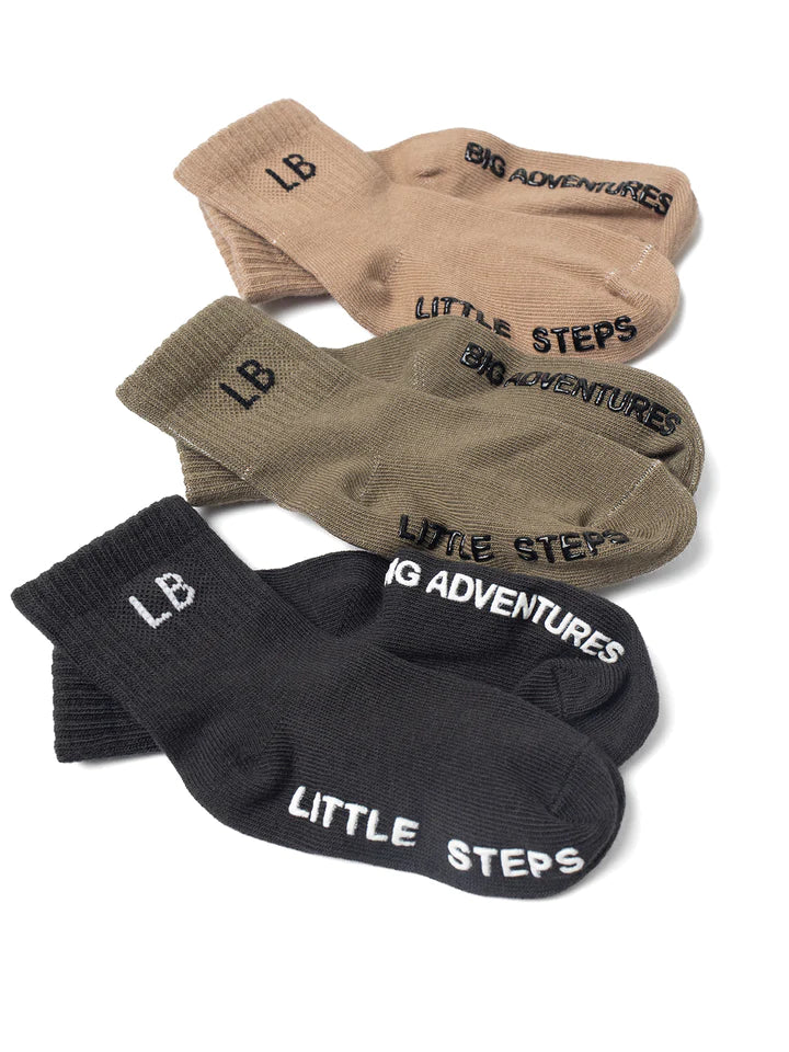 Socks-3 Pk Charcoal/Taupe/Dk Moss