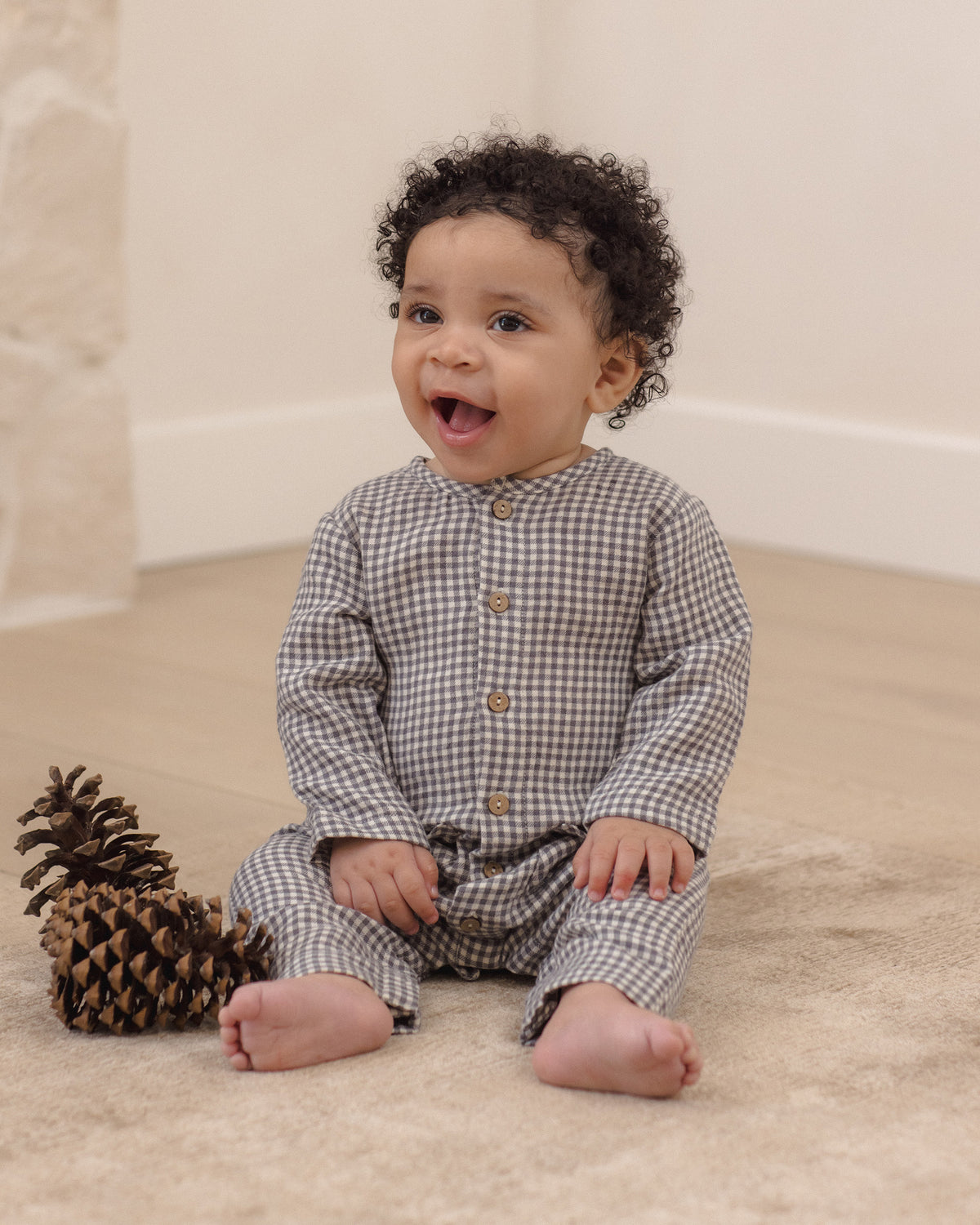 Pocketed Woven Jumpsuit-Midnight Gingham
