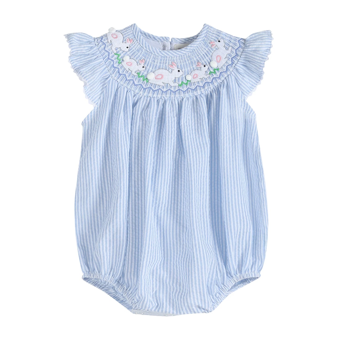 Blue Seersucker Bunnies Romper