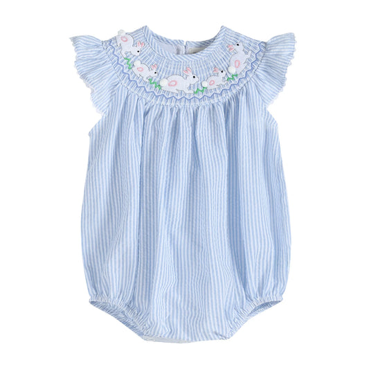 Blue Seersucker Bunnies Romper