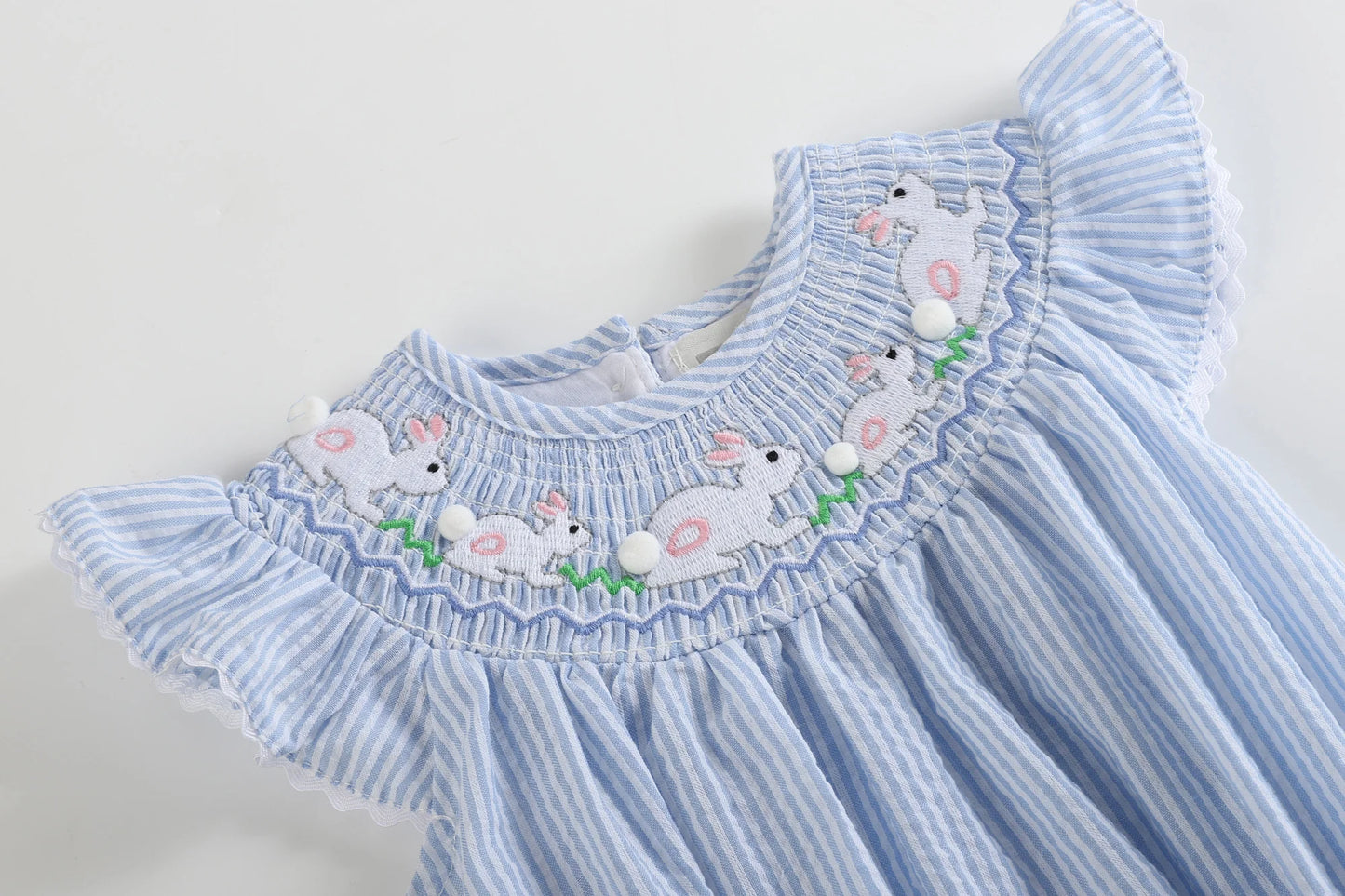 Blue Seersucker Bunnies Romper