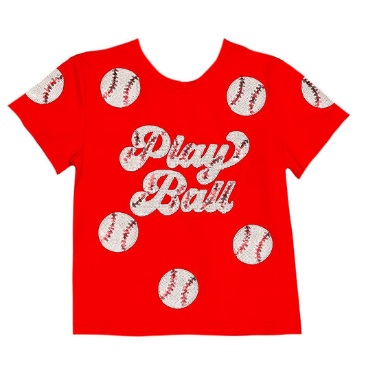 Play Ball Sequin Tee-Red