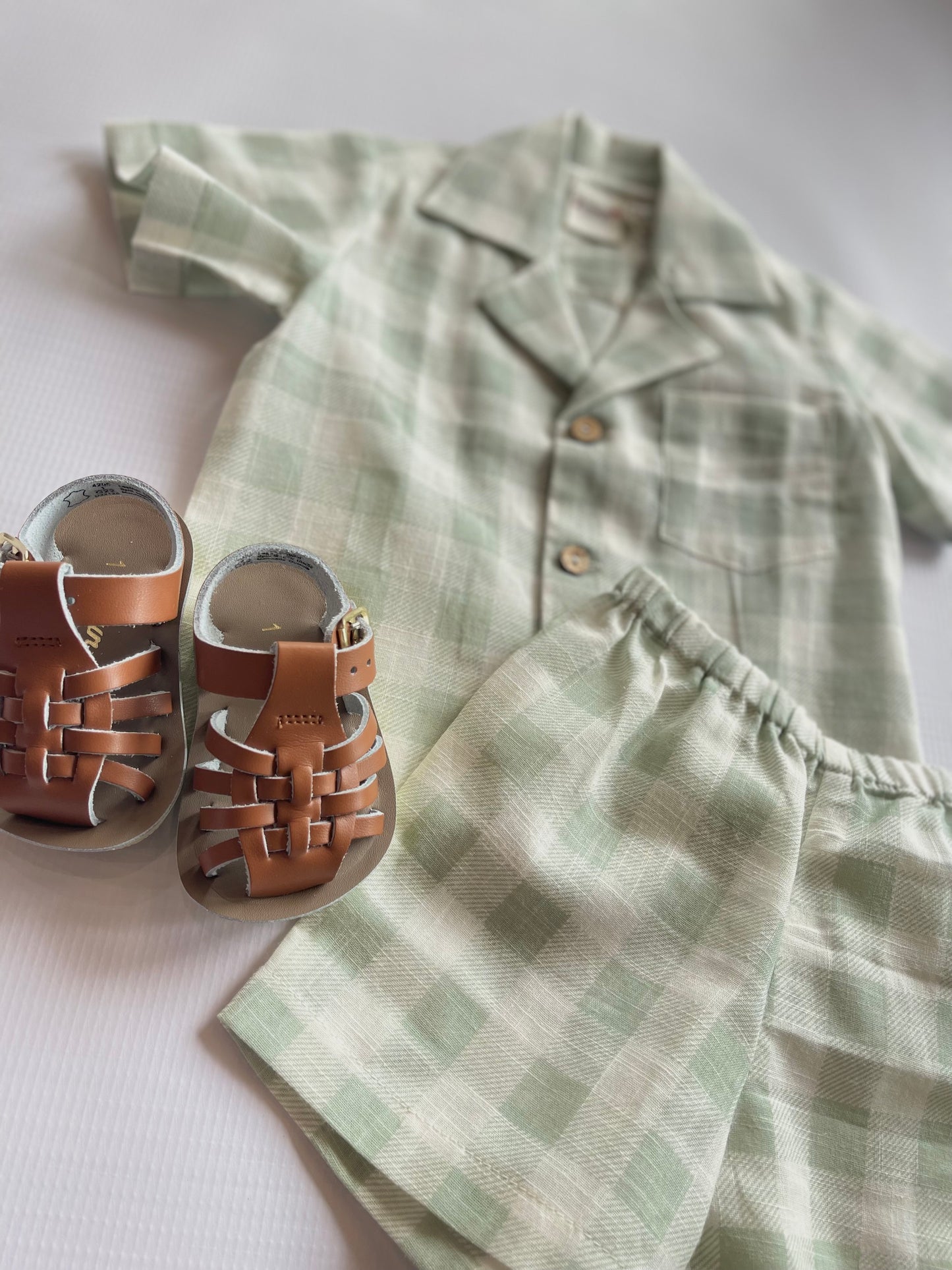 Green Check Short Set