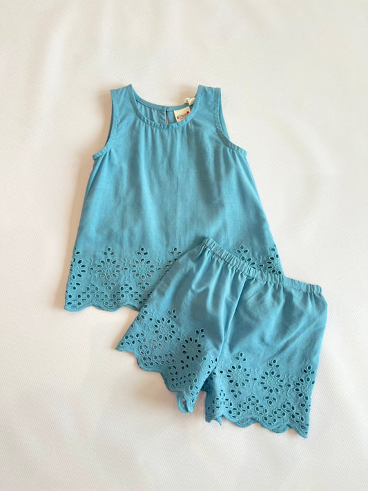 Blue Eyelet Short Set-Infant