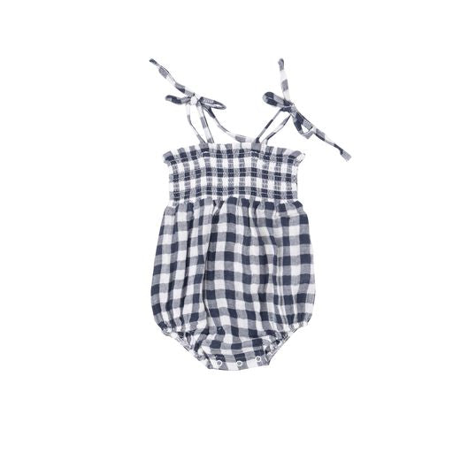 Gingham Tie Strap Bubble-Navy