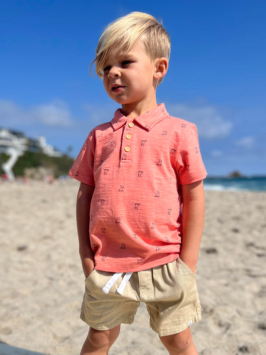Coral Henry Print Polo