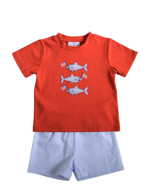 Patriotic Shark Boys Short Set