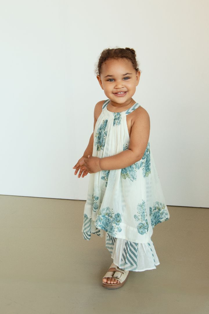 Cream/Blue Floral Dress