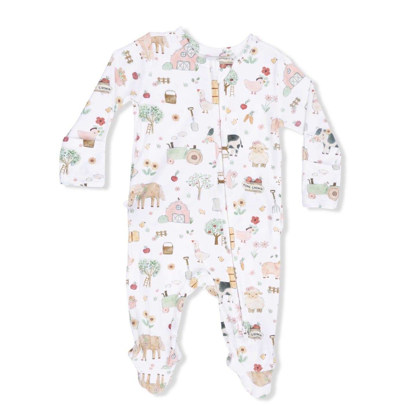 Cute Farm Animal Ruffle Footie-Pink