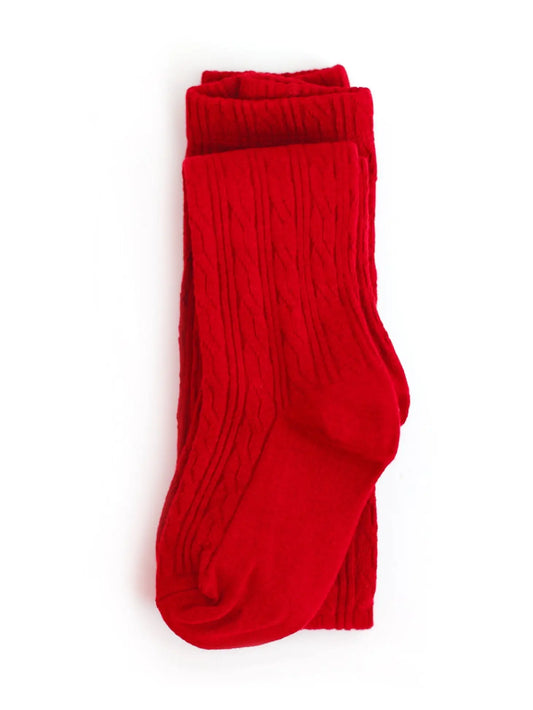 Cable Knit Tights-Bright Red