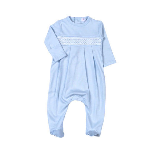 Blue Pima Smocked Footie