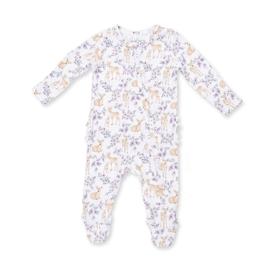 Floral Deer Ruffle Back Footie