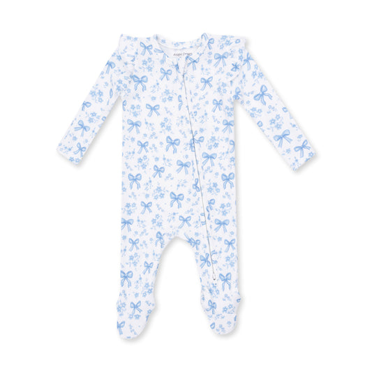 Blue Bows Ruffle Back Footie