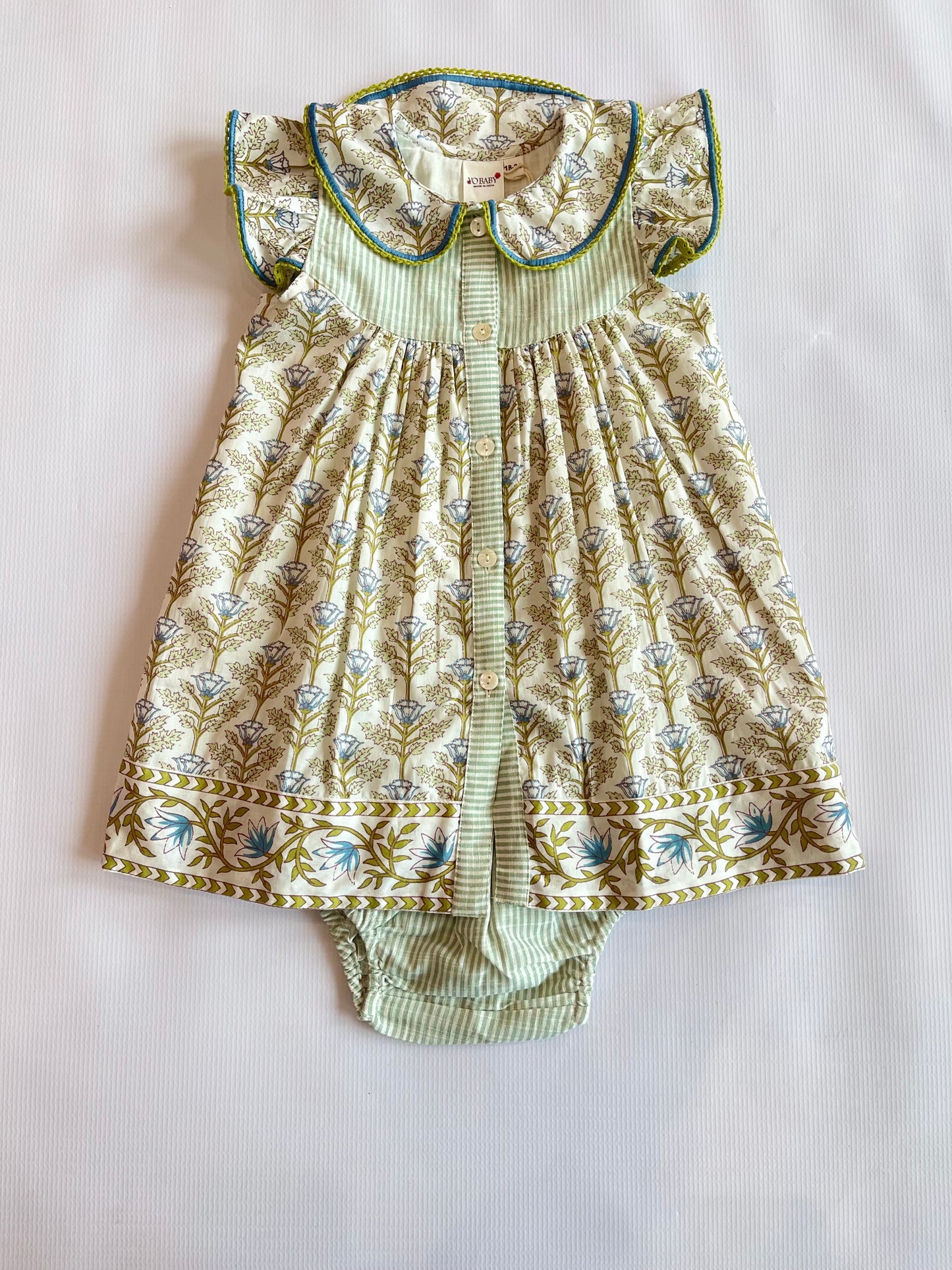 Blue & Green Floral Dress w/bloomer