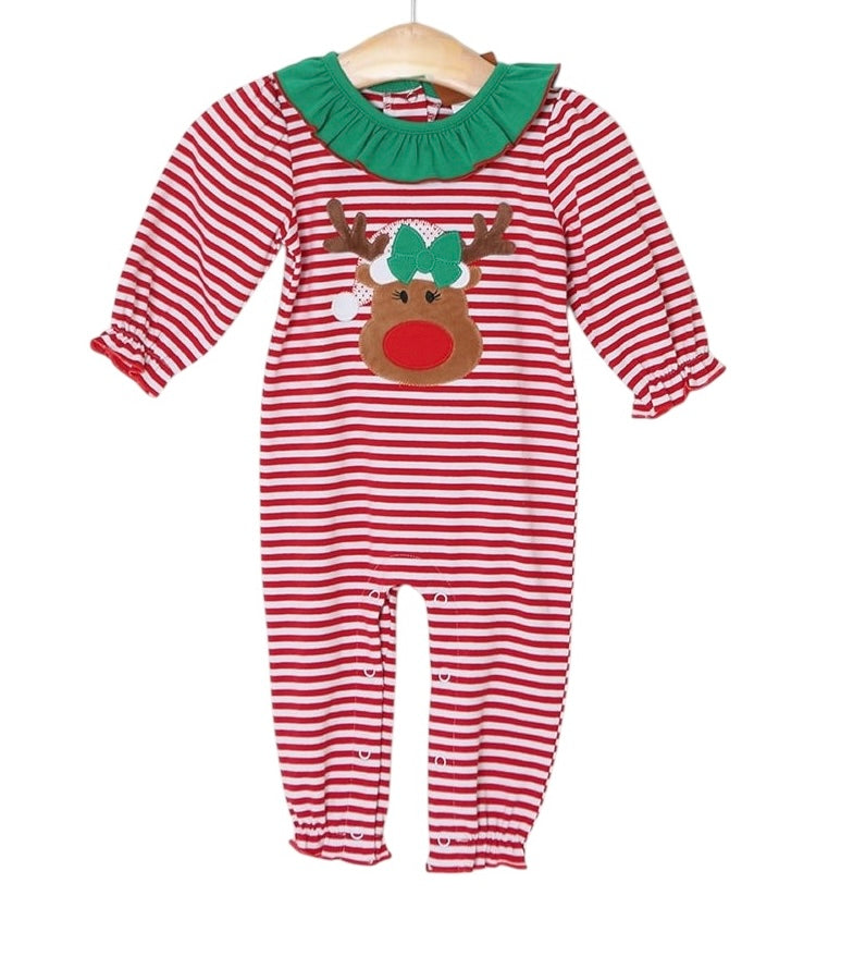 Reindeer Appliqué Girls Romper