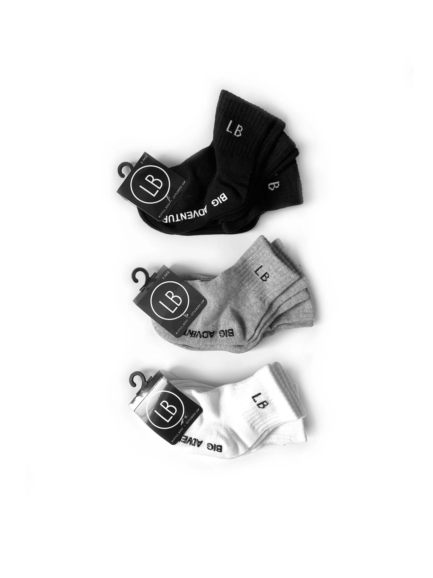 Socks-3 pk Grey/Black/White