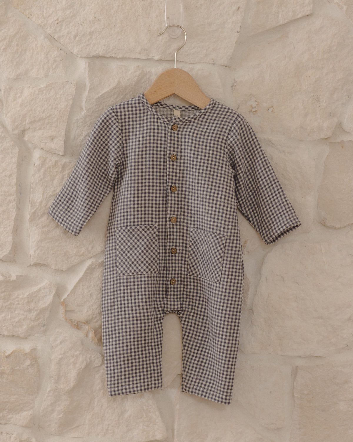 Pocketed Woven Jumpsuit-Midnight Gingham
