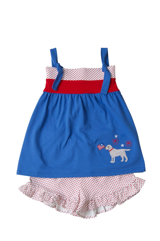 Patriotic Pup Knot Tie Short Set